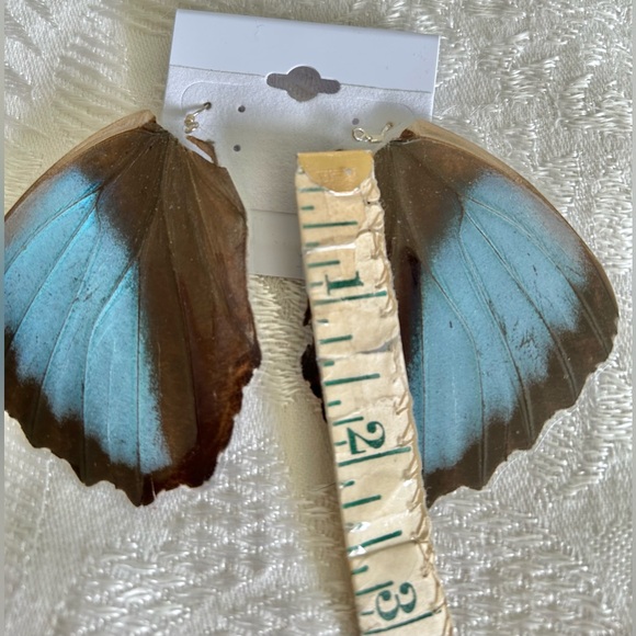 NEW Real Blue Morpho Butterfly Wings Dangle Pierced Earrings Brown Underside - Picture 7 of 8